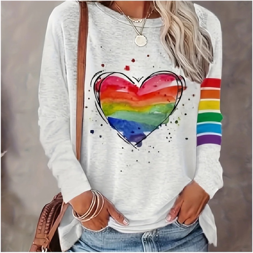 Multicolor Vibrant Striped Sleeve Graphic Long Sleeve Top S M L XL
